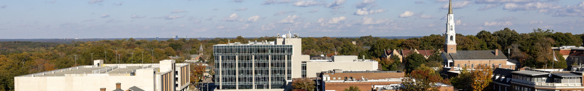 Aerial shot of the skyline of Downtown Chapel Hill